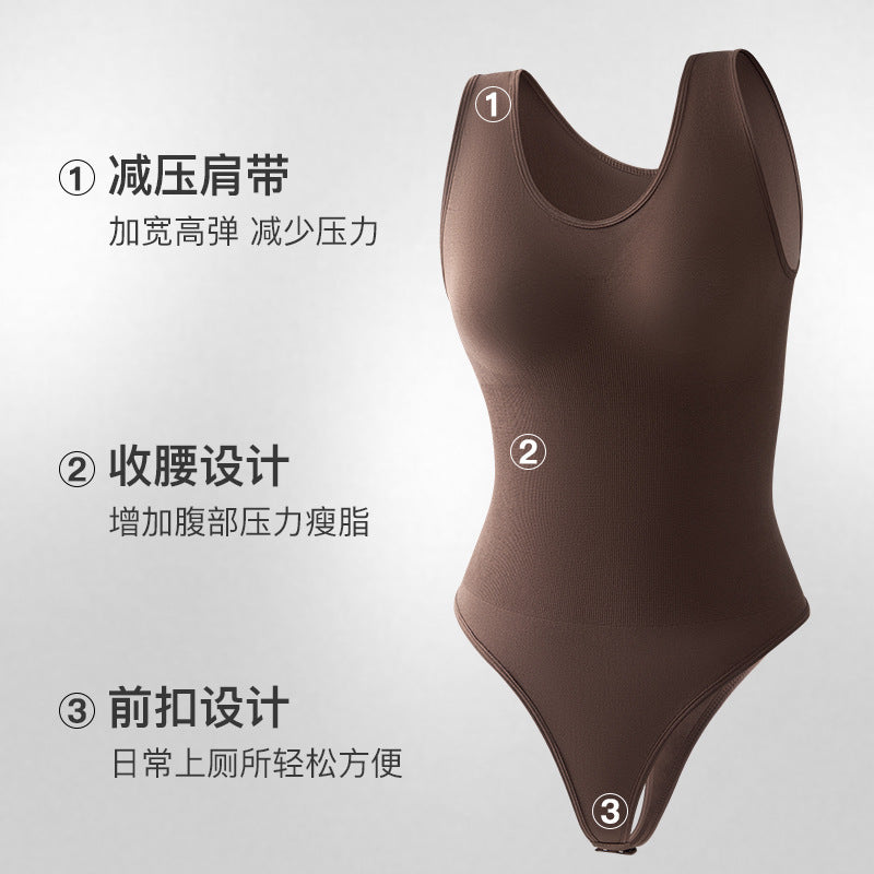 Seamless large-sized wide-shoulder one-piece triangular pants with open buttons for abdominal reduction and powerful postpartum shaping clothing